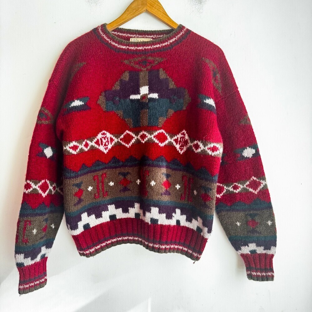 Vintage L. L Bean Navajo Southwestern Print Wool Sweater M
